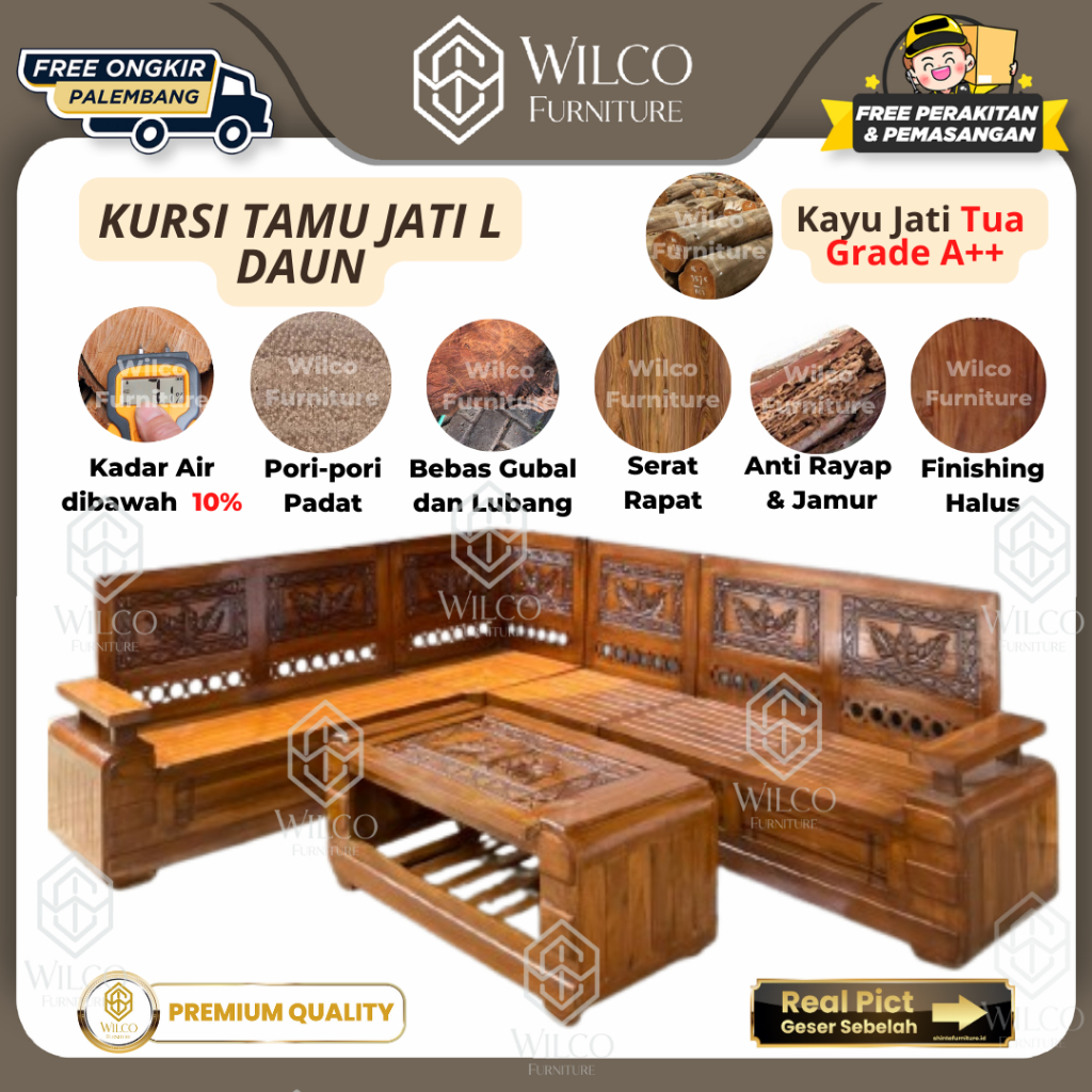 Kursi Tamu Sudut L Jati Daun Minimalis | Sofa Kursi Ruang Tamu L Sudut Jati