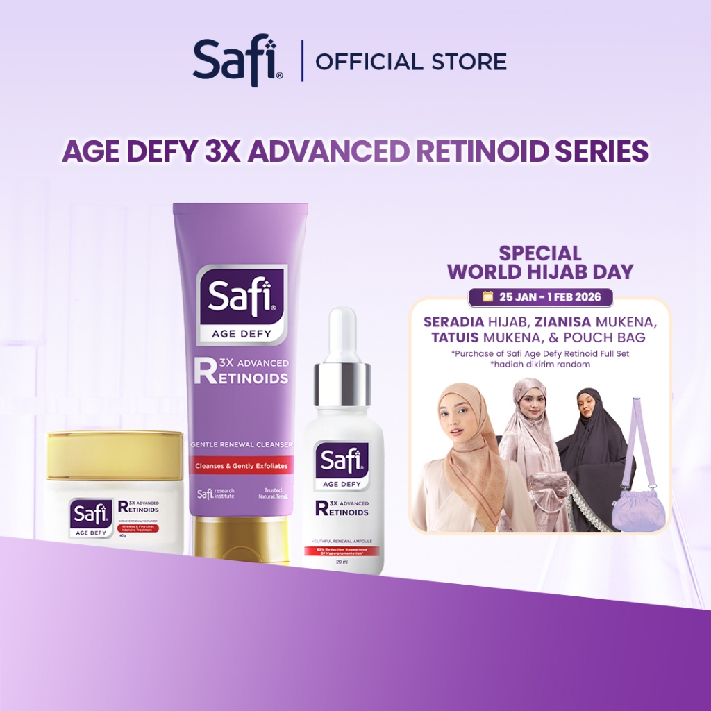 [Paket Lengkap Cleanser, Serum, Pelembap] Safi Age Defy 3X Advanced Retinoid Series (Cleanser 100gr,