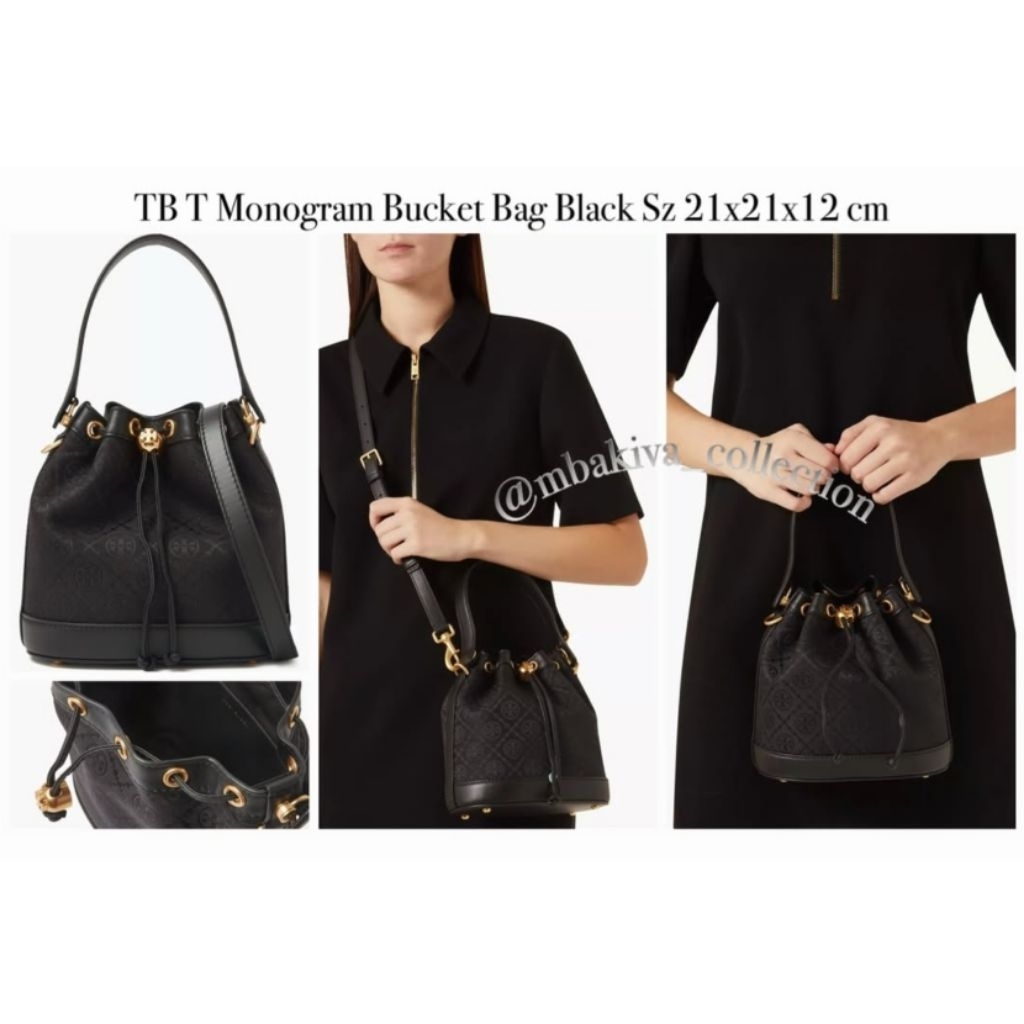 TB T Monogram Bucket Bag Black