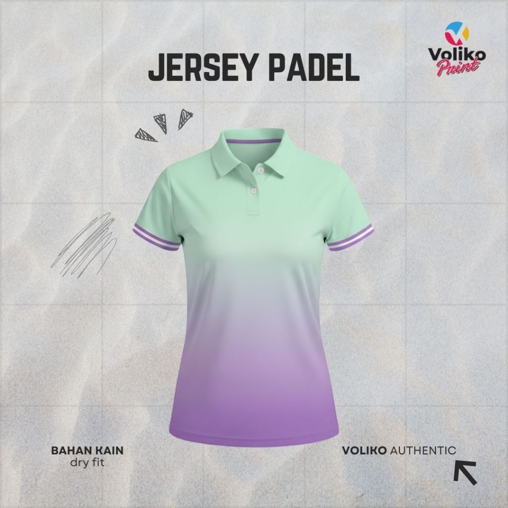 Jersey Padel Futsal Kaos Voli Full Printing Satuan Cewek Desain Custom Atasan Setelan