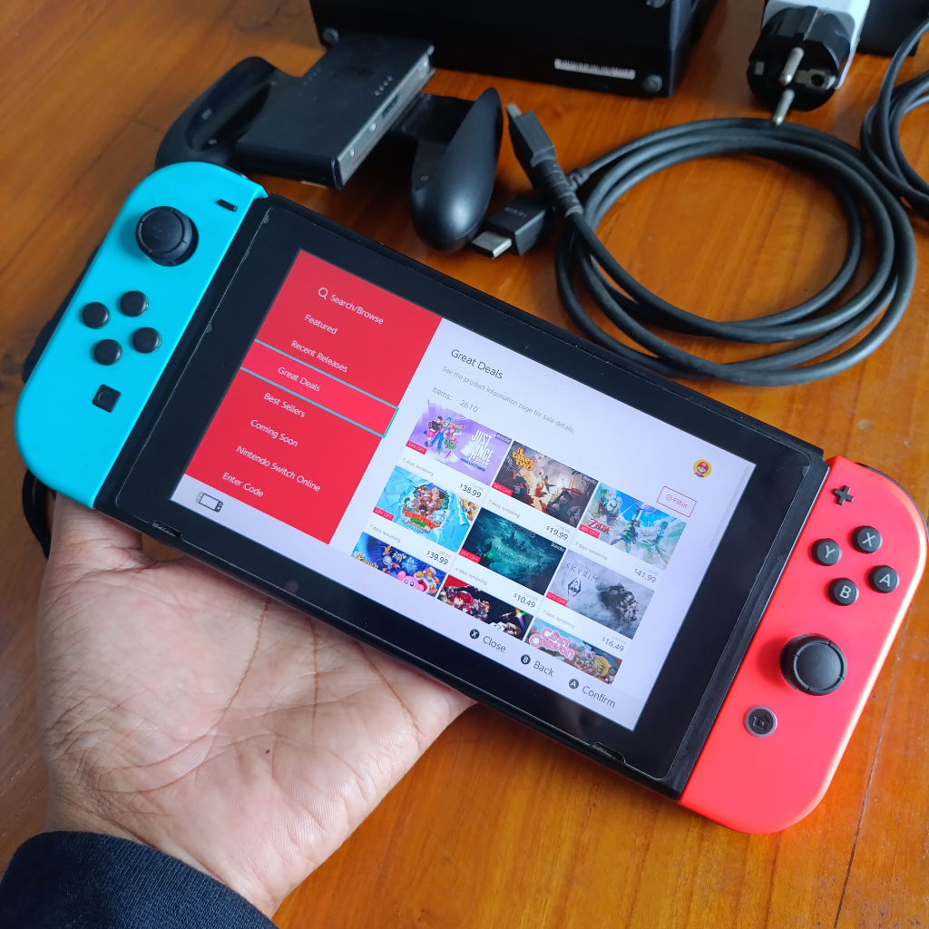 Nintendo Switch V1 Neon OFW Original Fullset Second FREE Dobe Controller TNS-1201