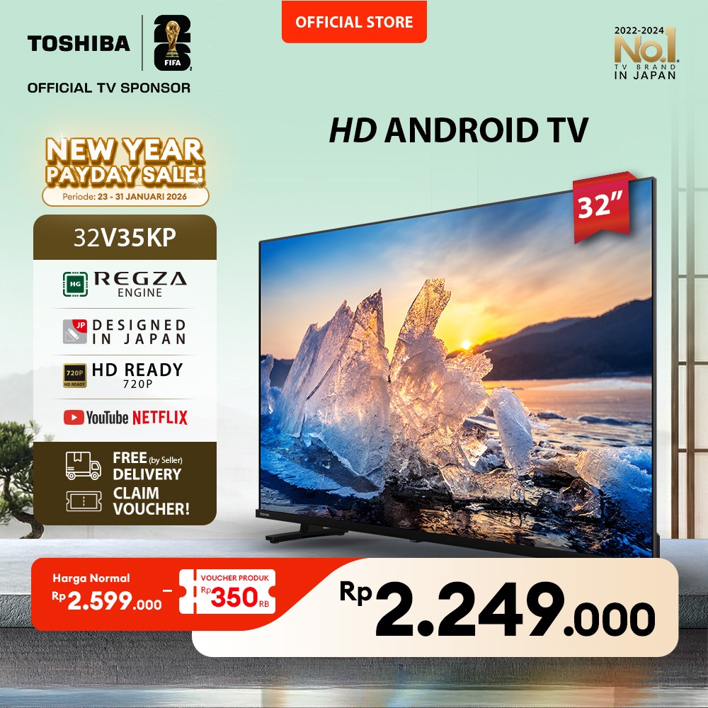 [FREE BRACKET] Toshiba TV 32" HD Android TV - Google Assistant Netflix Disney+ Youtube Dolby Audio W