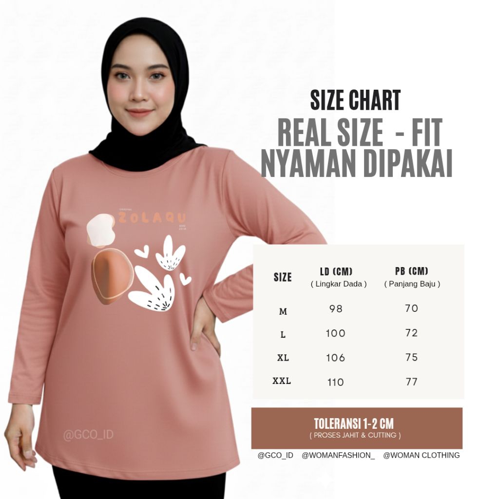 Kaos Harian Zolaqu Original 2026 M-L-XL-XXL Pink Peach Daily Wear Nyaman Adem Tebal Gak Nerawang Len