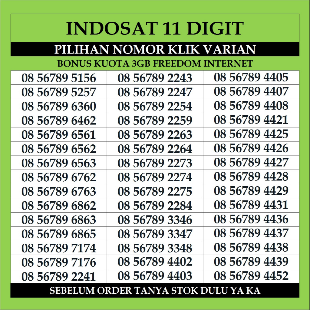 Nomor Cantik Indosat Im3 Ooredoo 11 Digit Kartu Perdana prabayar