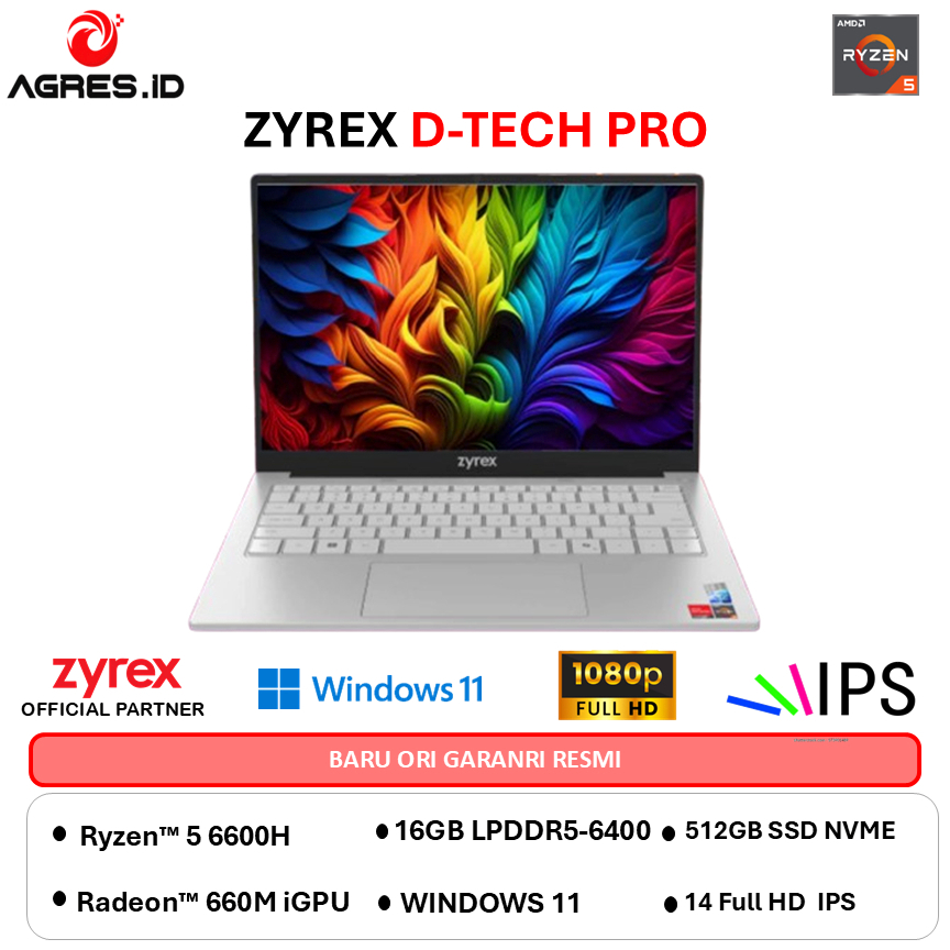 NEW LAUNCH - ZYREX D-TECH PRO V2 RYZEN 5 6600H 16GB 512GB W11 14.0FHD IPS BLIT