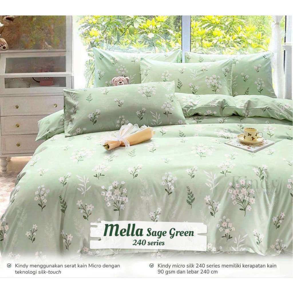 Sprei Motif Minimalis Mella Sage Green Sarung Bantal Guling Ukuran Lengkap