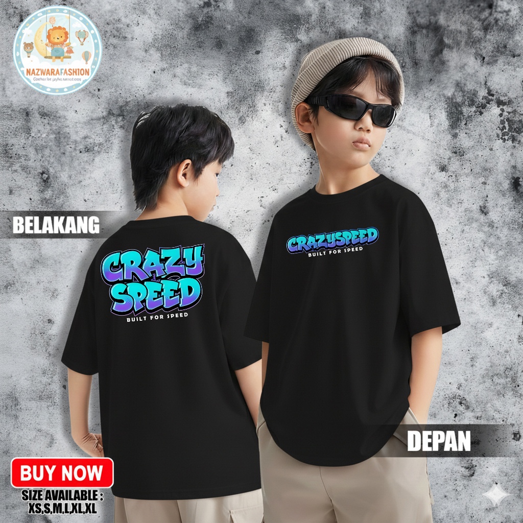 Kaos Anak Motif CRAZY SPEED - Kaos Anak Keren Kekinian untuk usia 1-12 Tahun Laki-laki dan perempuan