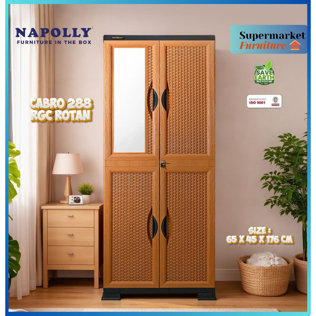 NAPOLLY Lemari Plastik Rotan Cabro 288 RGC Rotan | Lemari Baju Serbaguna | Bisa Gantungan & Rak | Ko
