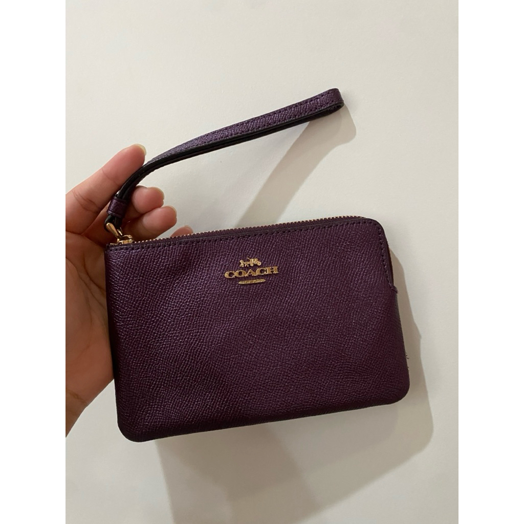 Preloved Coach Zip Corner Purple Wristlet