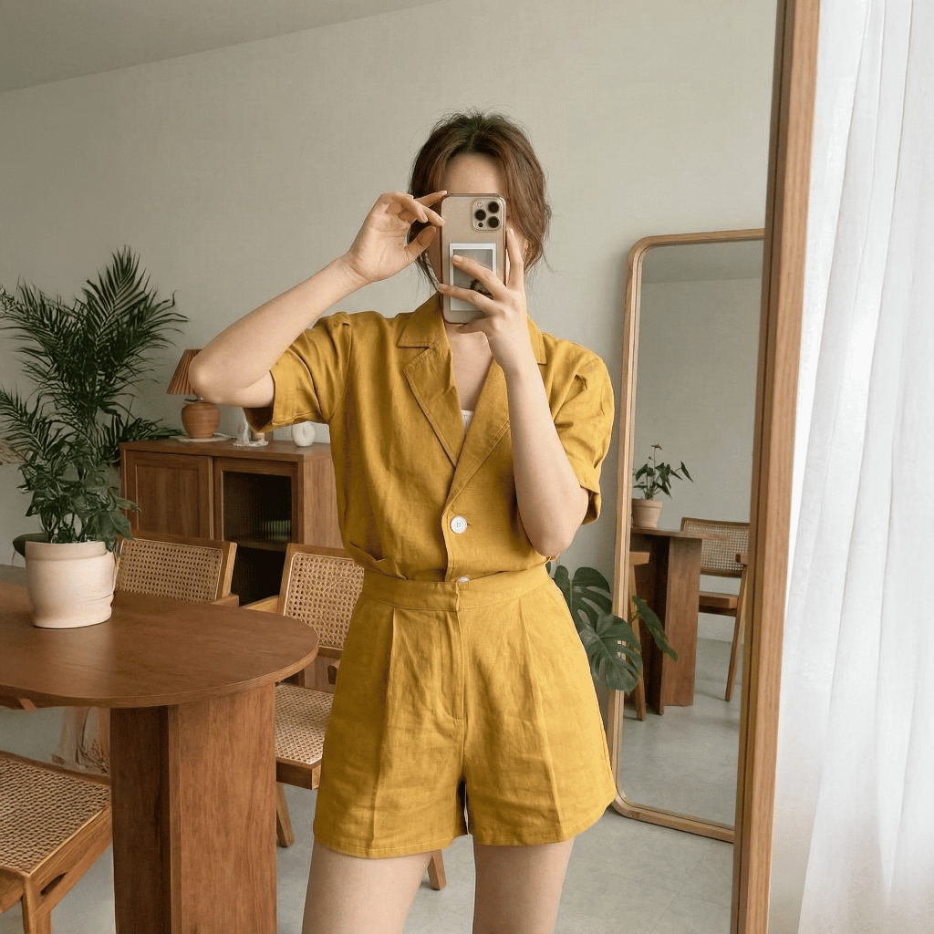 Setelan wanita Kekinian JB Set 3in1 6083# Blazer Tangan Pendek Inner Celana Pendek Ukuran All Size O