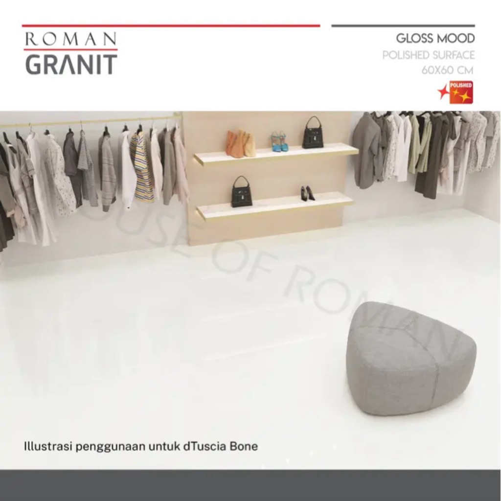 Roman Granit 60x60 Glossy dTuscia Bone/Granit 60x60 Mengkilat/Ubin Lantai Dalam Rumah/Granit Putih 6