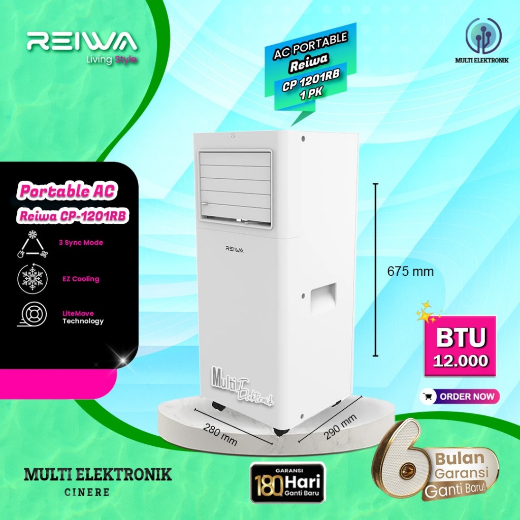 Reiwa AC Portable 1.5 PK CP-1201RB 12000 BTU dengan 3 Sync Mode & EZ Cooling
