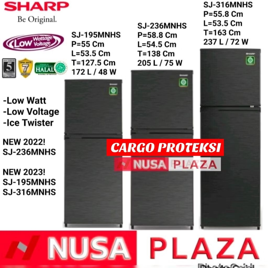 KULKAS SHARP 2 PINTU LOW WATT MNHS Series (CARGO PROTEKSI)