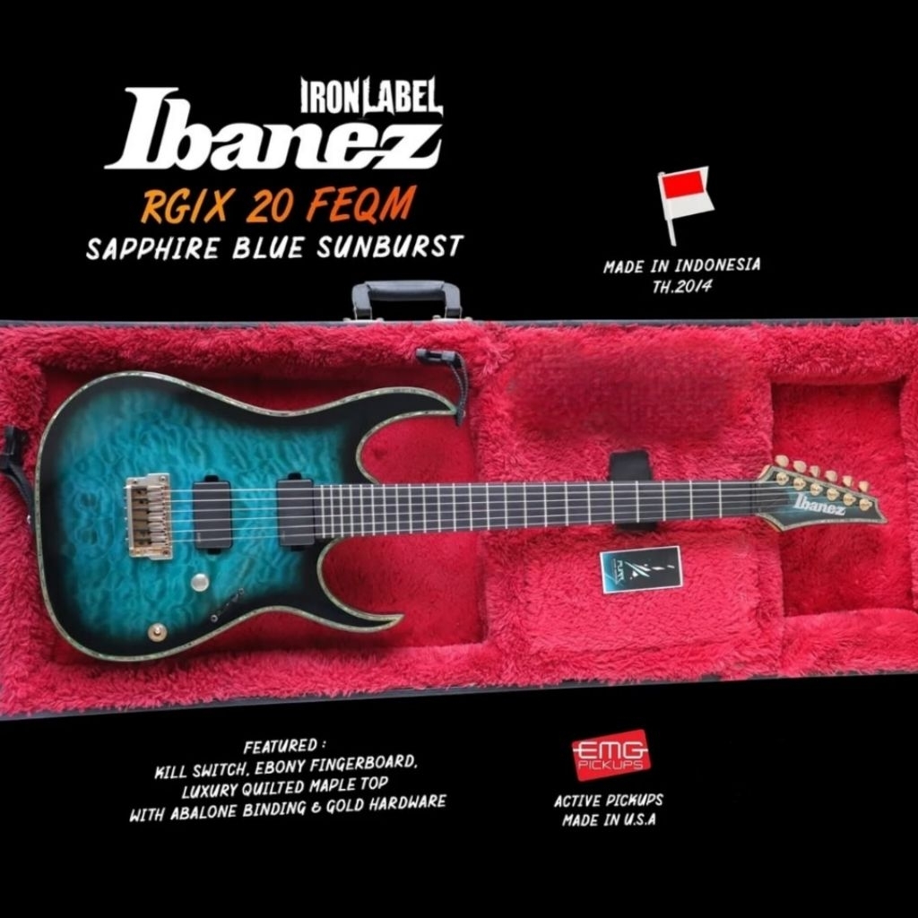 GITAR ELEKTRIK IBANEZ IRON LABEL RGIX20FEQM SAPPHIRE BLUE SUNBURSTWith U.S.A EMG Active Pickups