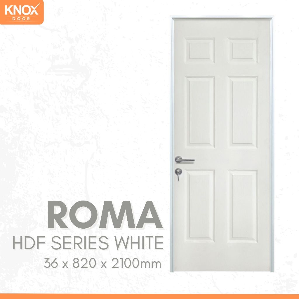 KNOX DOOR - Pintu Interior HDF Series White Roma l 36x820x2100mm l Only Pintu l Fullset l Kusen Alum