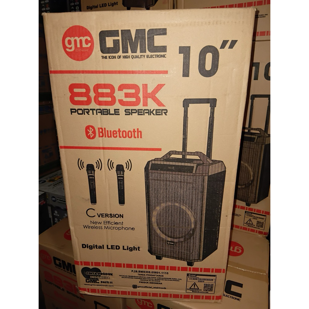 GMC Portable Speaker 10 Inch Bluetooth 883K + 2 Wireless Mic