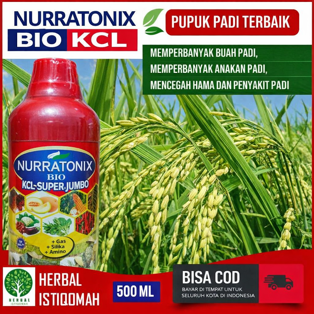 PUPUK NURRATONIX BIO KCL - Obat Penambah Bobot Padi Paling Bagus dan Atasi Kerdil Rumput Padi  - Kal