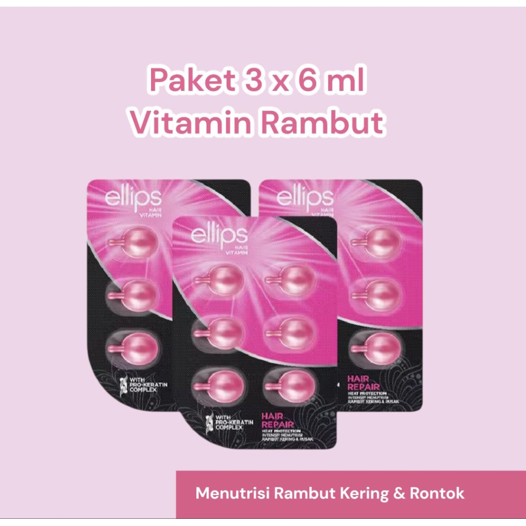 Triple Pack Ellips Vitamin Rambut 3 x 6s Intensive Menutrisi Rambut Rusak dan Rontok