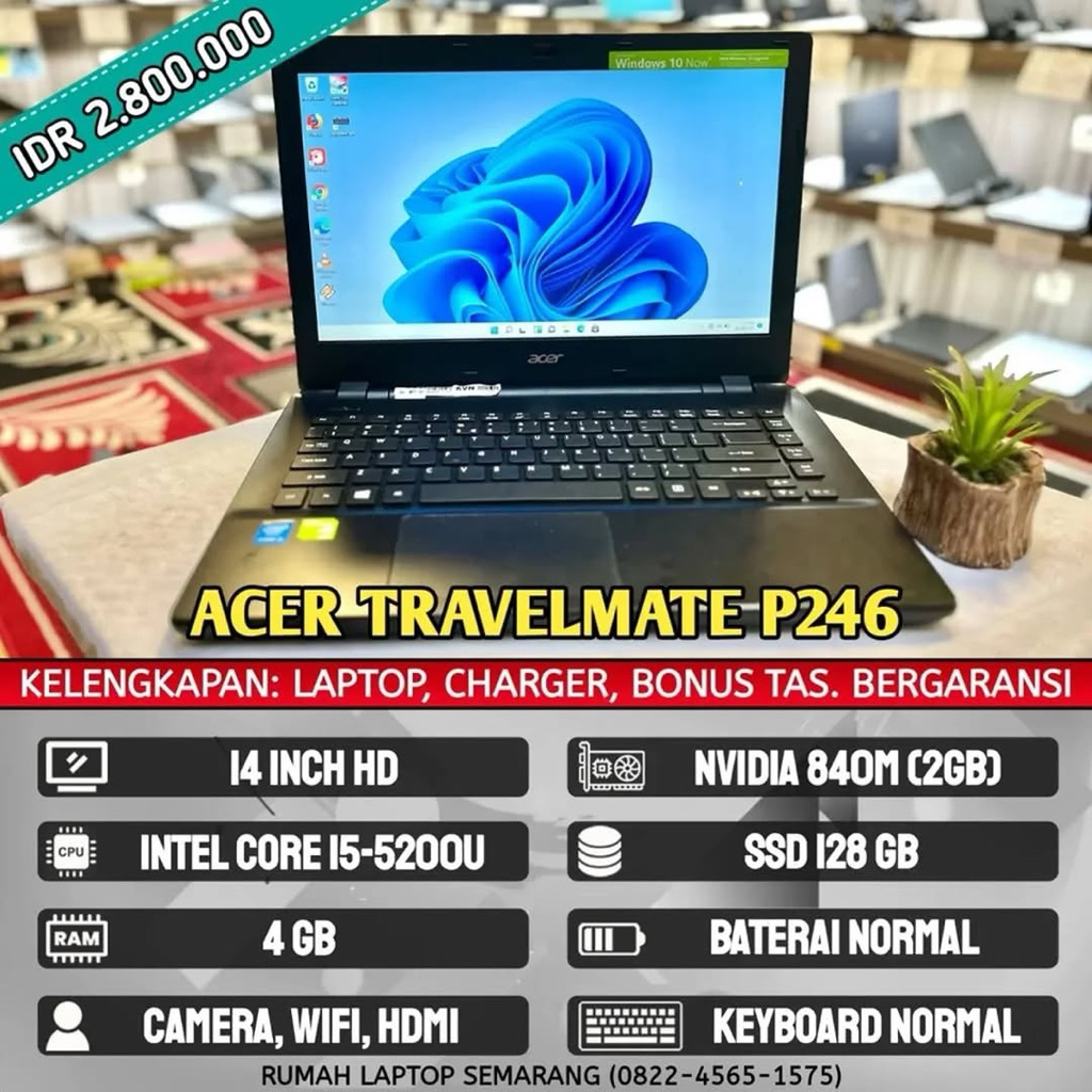 Laptop Acer Travelmate P246-MG (second). Intel Core i5-5200U. RAM 4 GB. SSD 128 GB. VGA NVIDIA 840M 