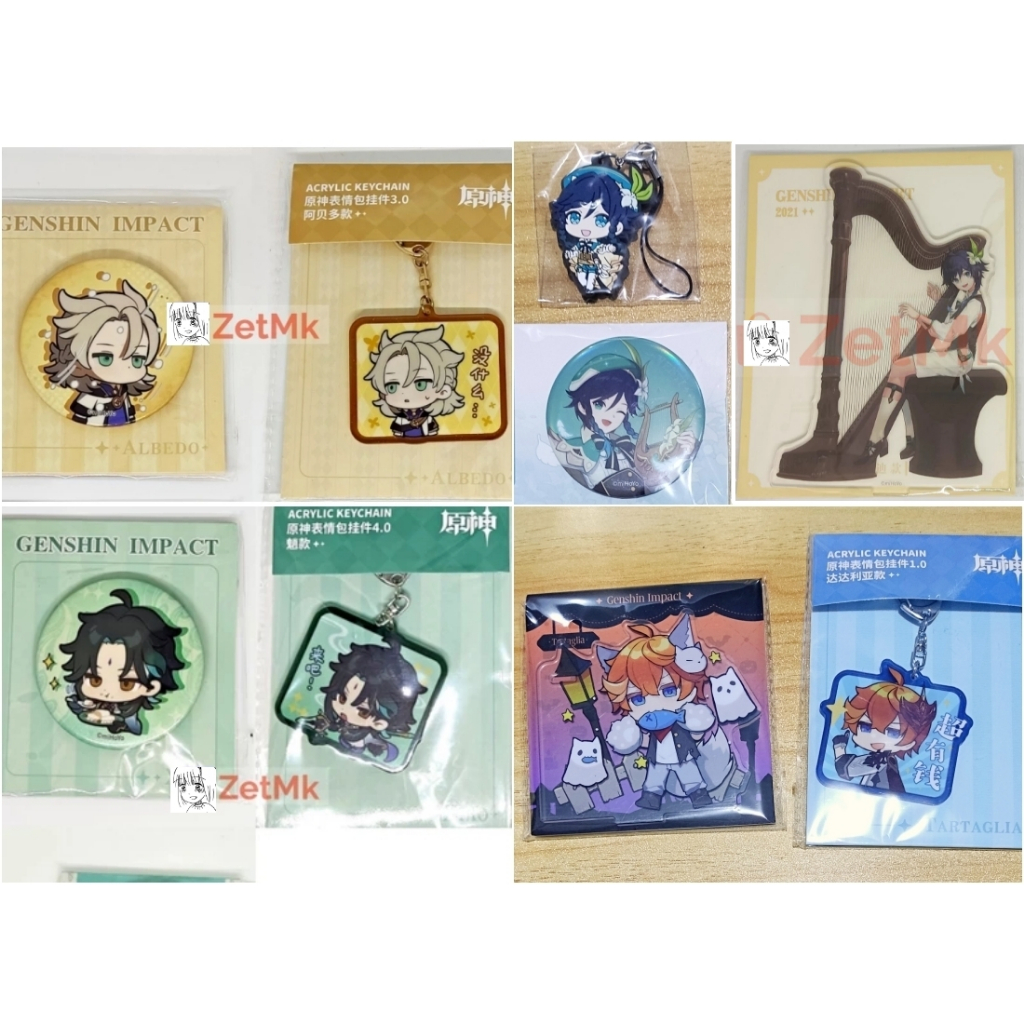 SET Genshin Impact Official Acrylic Keychain Badge Emoticon Xiao Venti Albedo Childe Tartaglia