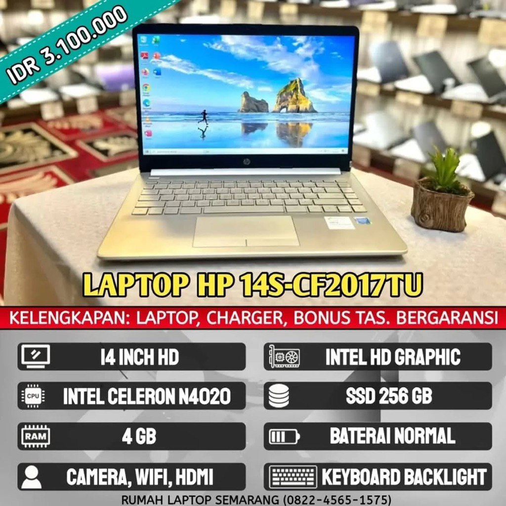 Laptop HP 14S-CF1046TU (second). Intel Celeron N4205U. RAM 4 GB. SSD 128 GB + HDD 1000 GB. BACKLIGHT