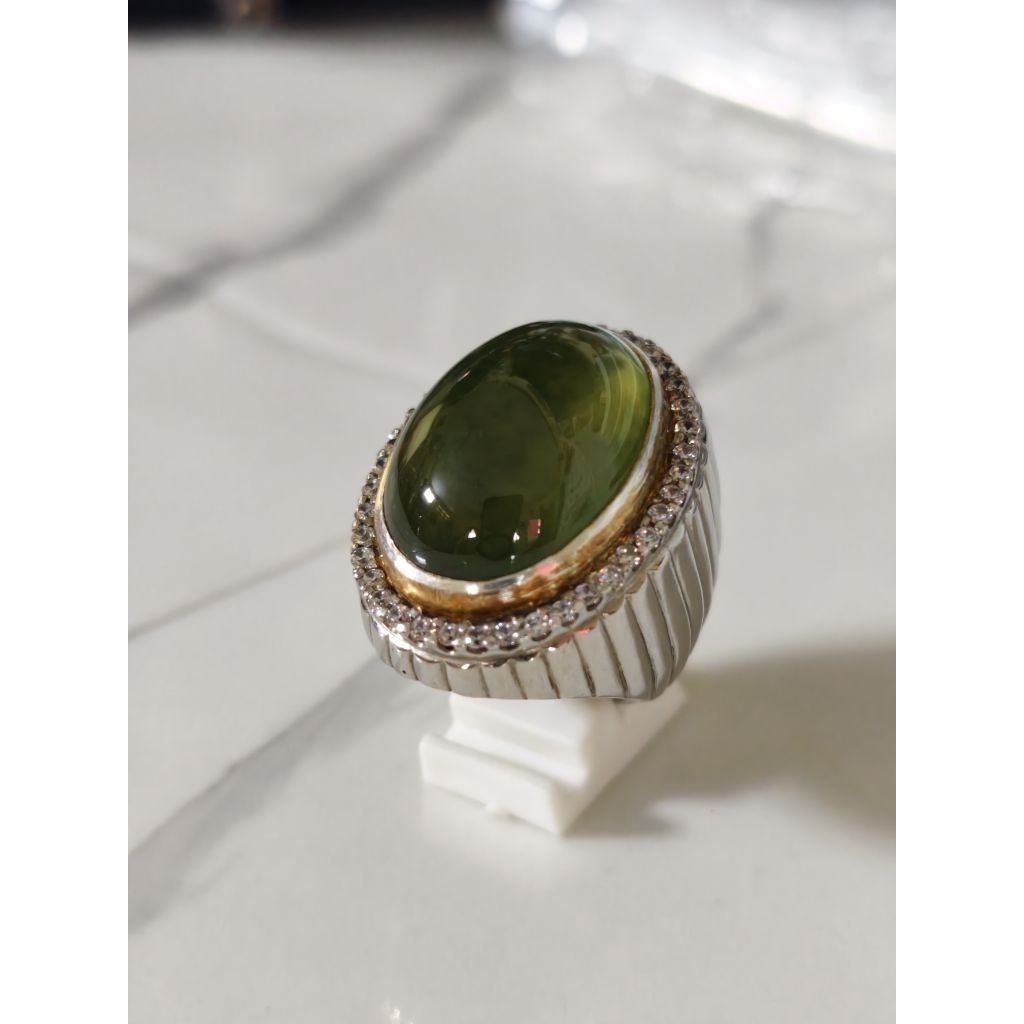 Cincin batu akik hijau sungai dareh sumatra ring perak custom
