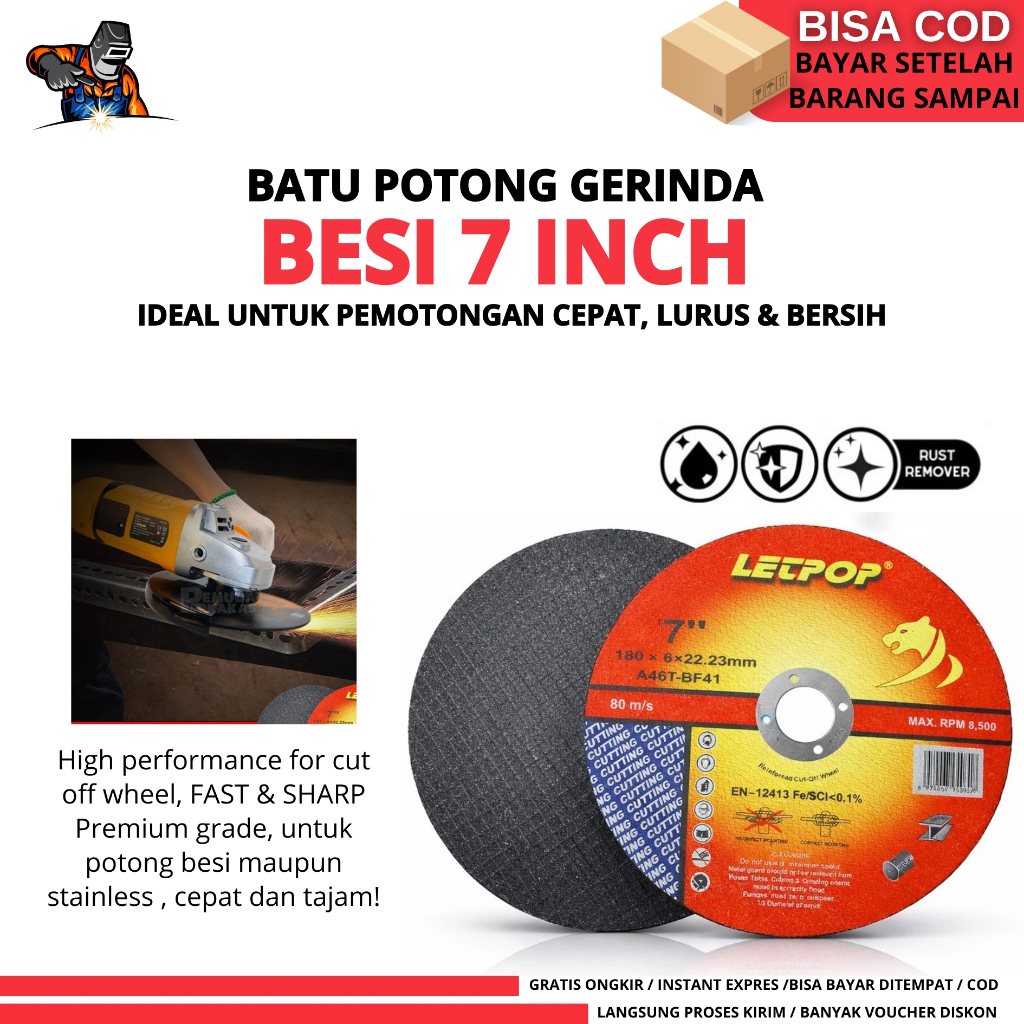 Mata GErinda 6 in 6 x 1.6 mm Batu Gerinda Potong Cutting Wheel Disc Lecpop Potong Besi 7 inch TIPIS