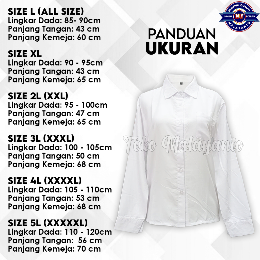 Tokomalayanto Kemeja Putih Polos Wanita Lengan Panjang Kemeja Baju Kantoran Kerja Formal Bahan Katun