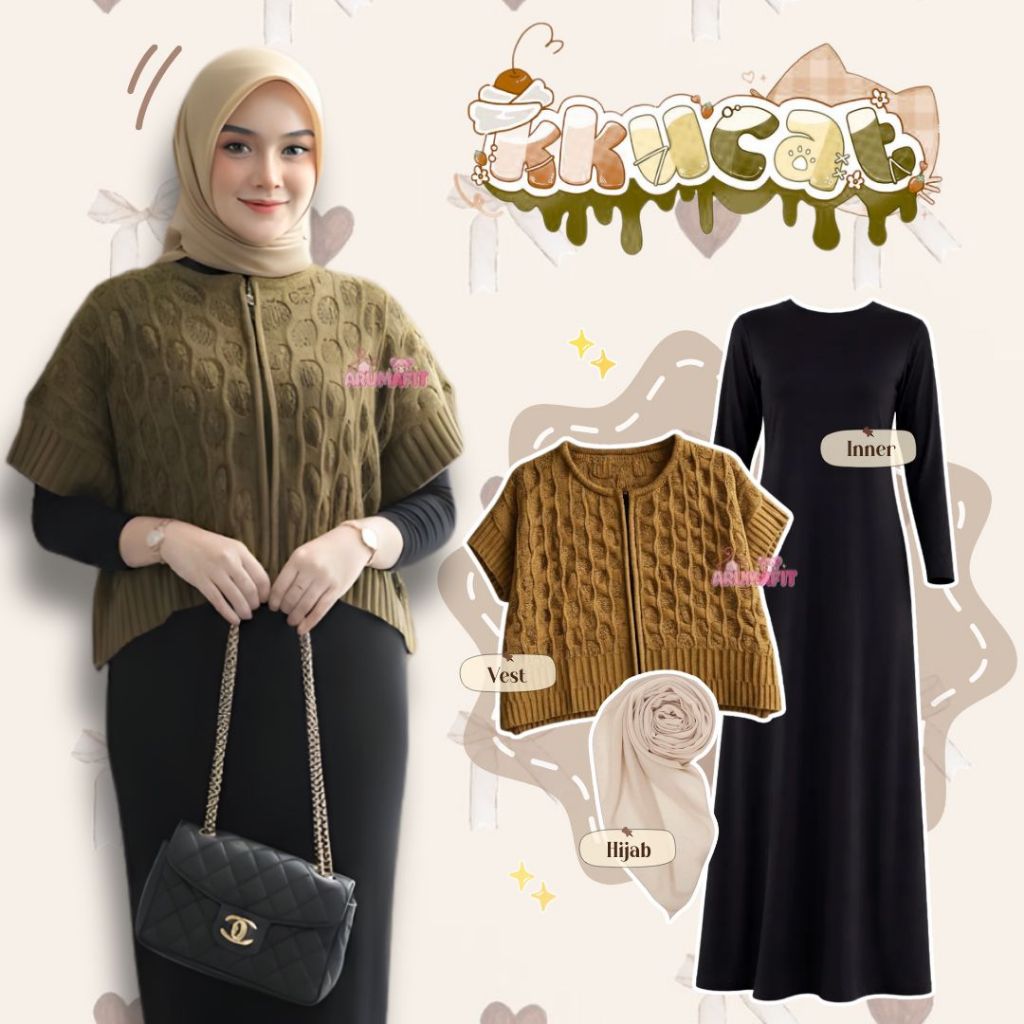 Setelan Remaja Wanita 3in1 (Vest Yopela, Inner Dress, Hijab) Outfit Santai Kekinian - AF129