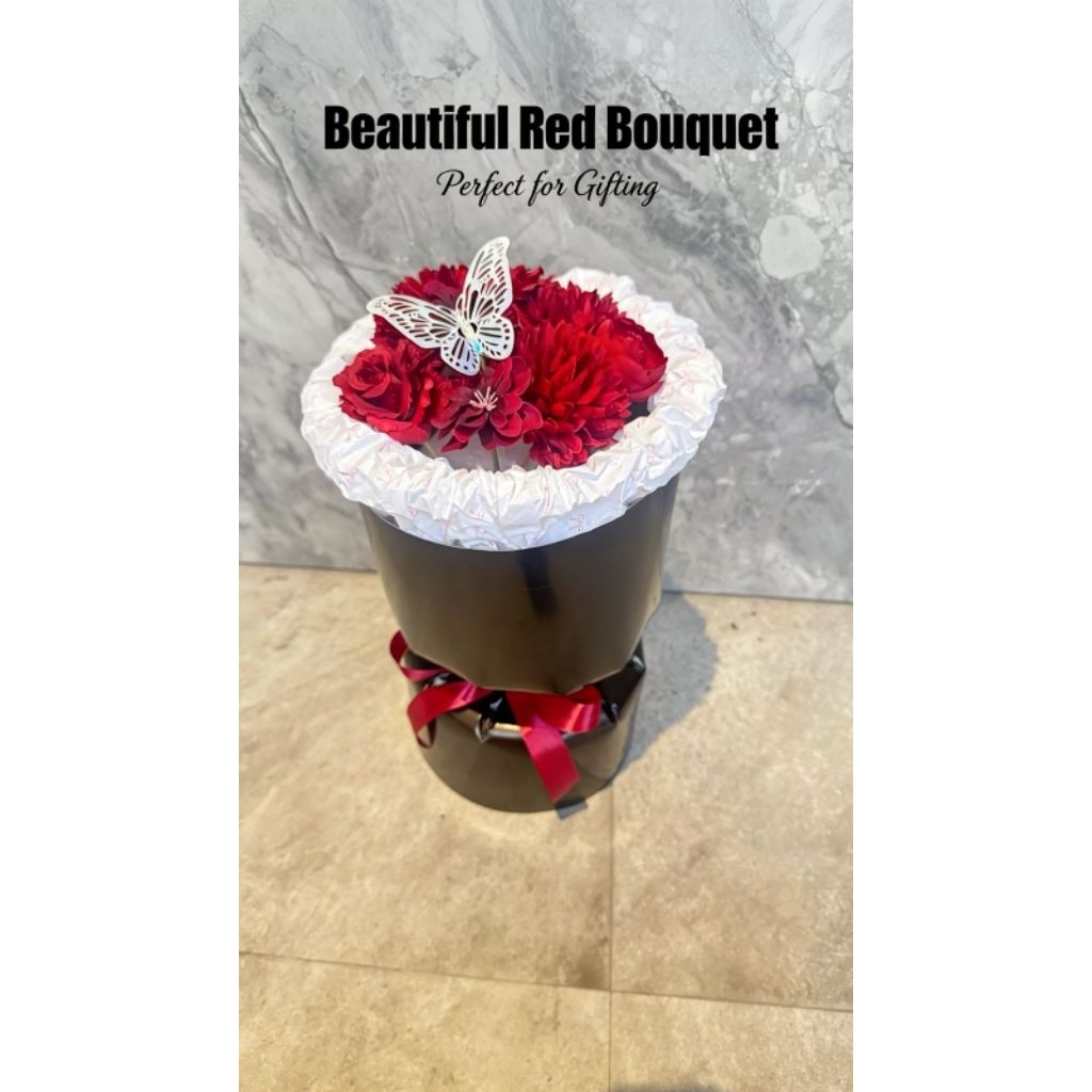 Round Buket Hitam/ Bunga Buket Merah