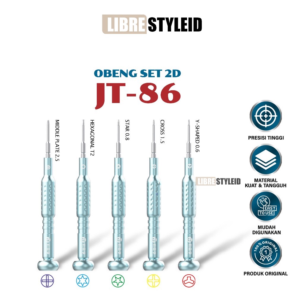 JTX JT-86 OBENG PRESISI 5 IN 1 2D SET UNTUK SERVICE HP & ELEKTRONIK - OBENG HP JTX JT 86 5 IN 1 2D S