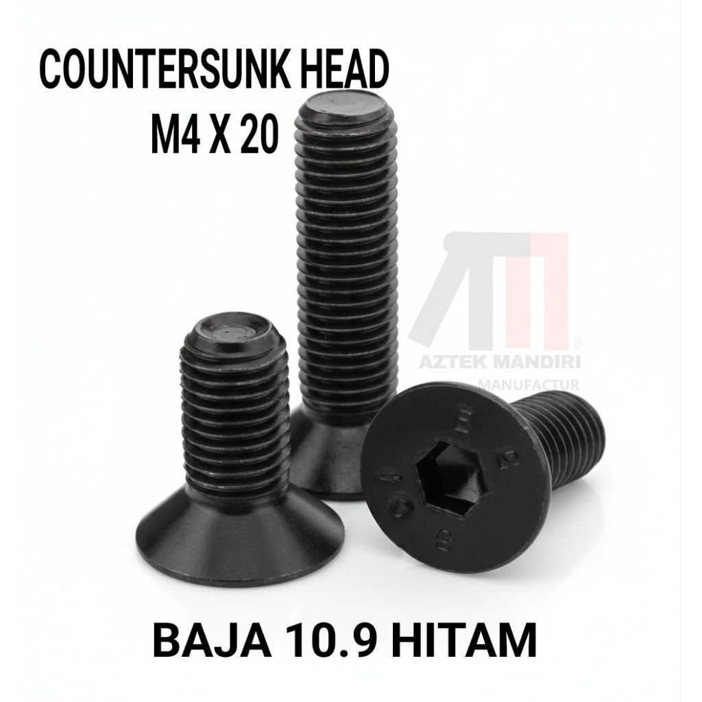 Baut Verseng L M4x20 / Baja Hitam 10.9 Baut Verseng L M4x20 Countersunk Black JFL M4x20