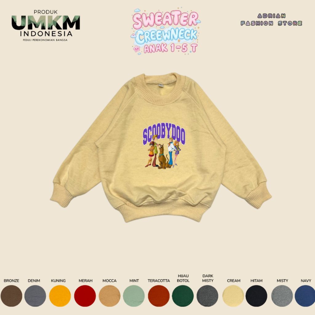 Sweater anak crewneck anak motif Scooby-Doo fleece soft Usia 1-5 tahun