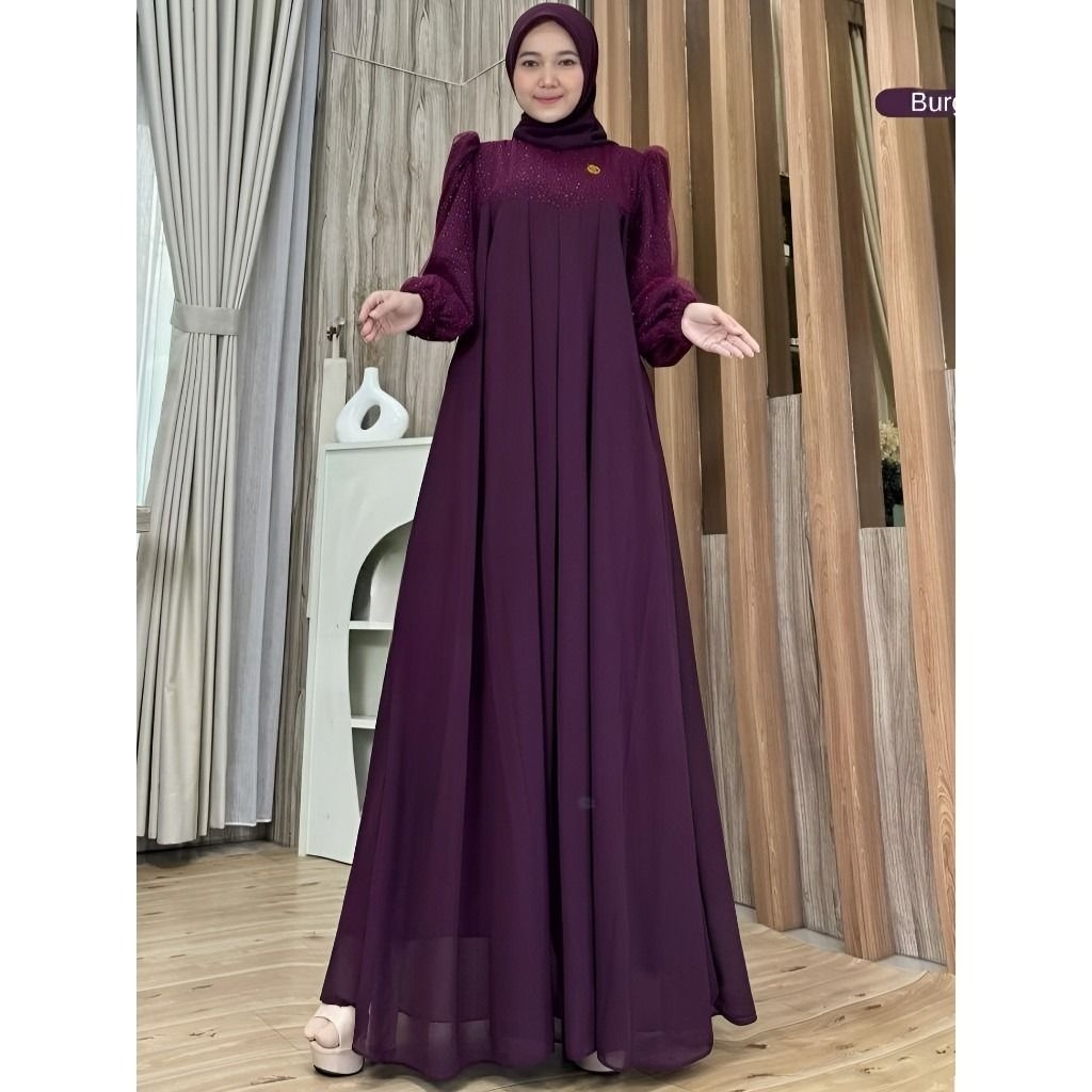 NANDA - (FULL FURING) Gamis Dress Ceruty Babydoll Busui Tile Springle Jumbo M L XL XXL Gamis warna u