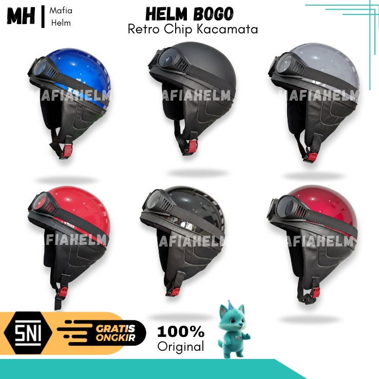 HELM BOGO RETRO CHIP DEWASA KACAMATA