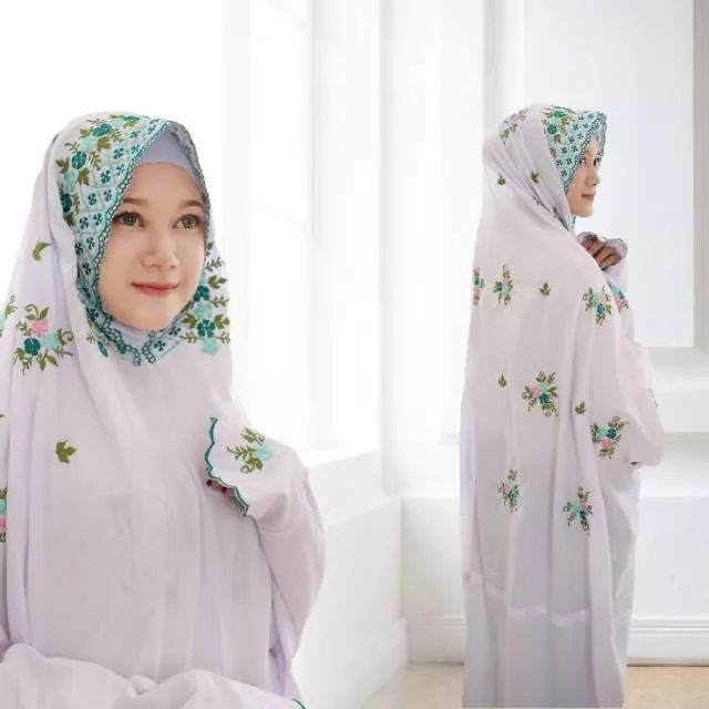 BEST SELLER Mukena Terusan Mewah Bordir Bunga Elegan Khas Kudus Adem Nyaman, Mukenah Lajuran/Langsun