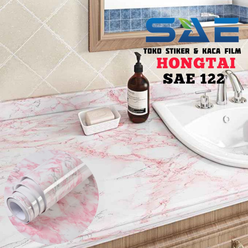 Wallpaper Sticker Marmer Pink Pvc Sheet Meja Keramik wastafel Dapur Keramik Lemari Pintu Kayu Triple