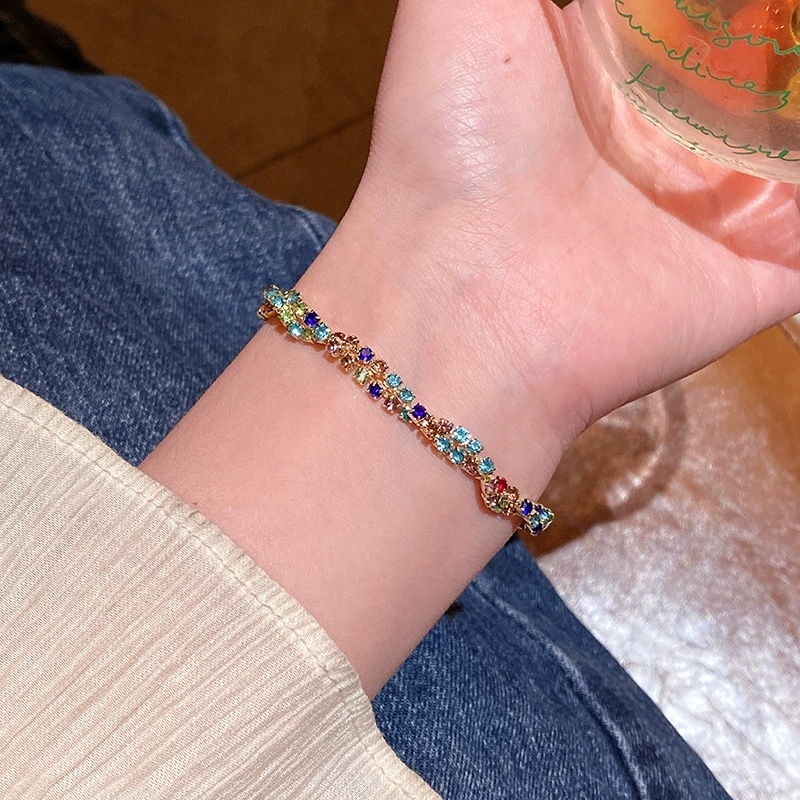 Gelang Serut Manik manik warna warni Gelang Wanita Adjustable Elegan Emas Unik Bangle Bracelet Gold