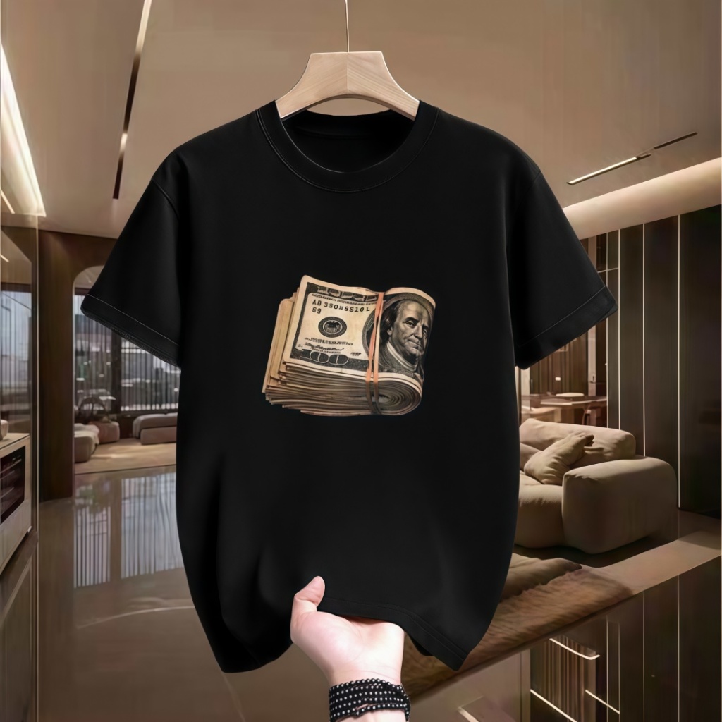 COD Kaos Pria Terbaru Gaya Streetwear Amerika Motif Uang Dolar Oversize Fashionable