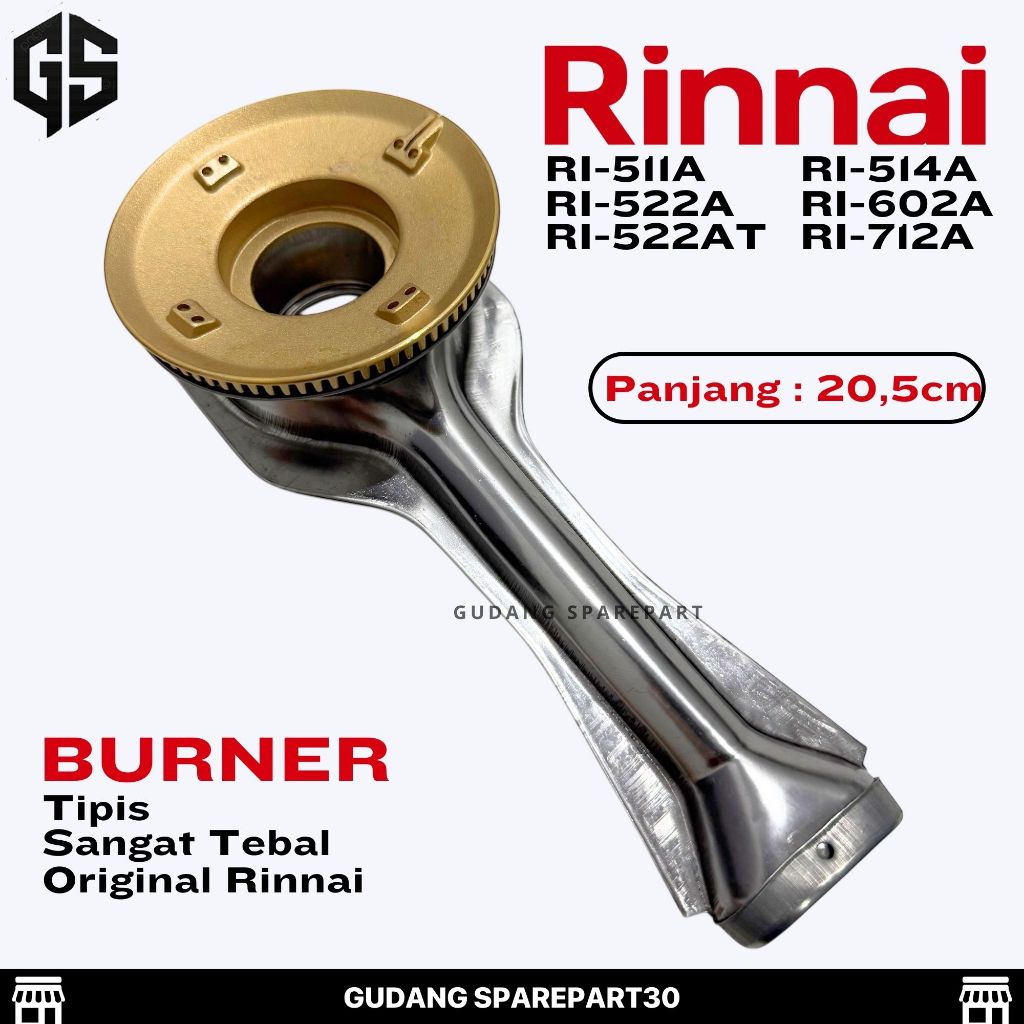 1 Set Tungku RB Panjang + Burner Kompor Gas Rinnai Besar Original 712 / Tungku Cerobong Kuningan Rin