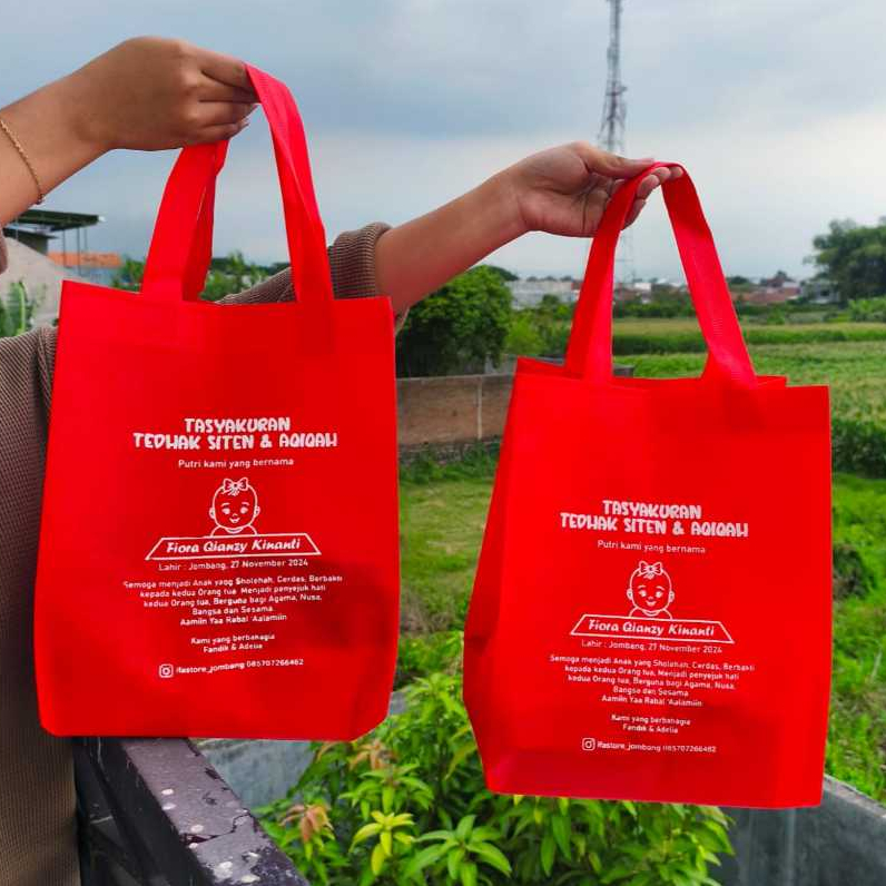 Tas Kain Spunbond Mengenang 1000 Hari/ Tas Kain Spunbond Sablon/ Tas Berkat Kotak Nasi
