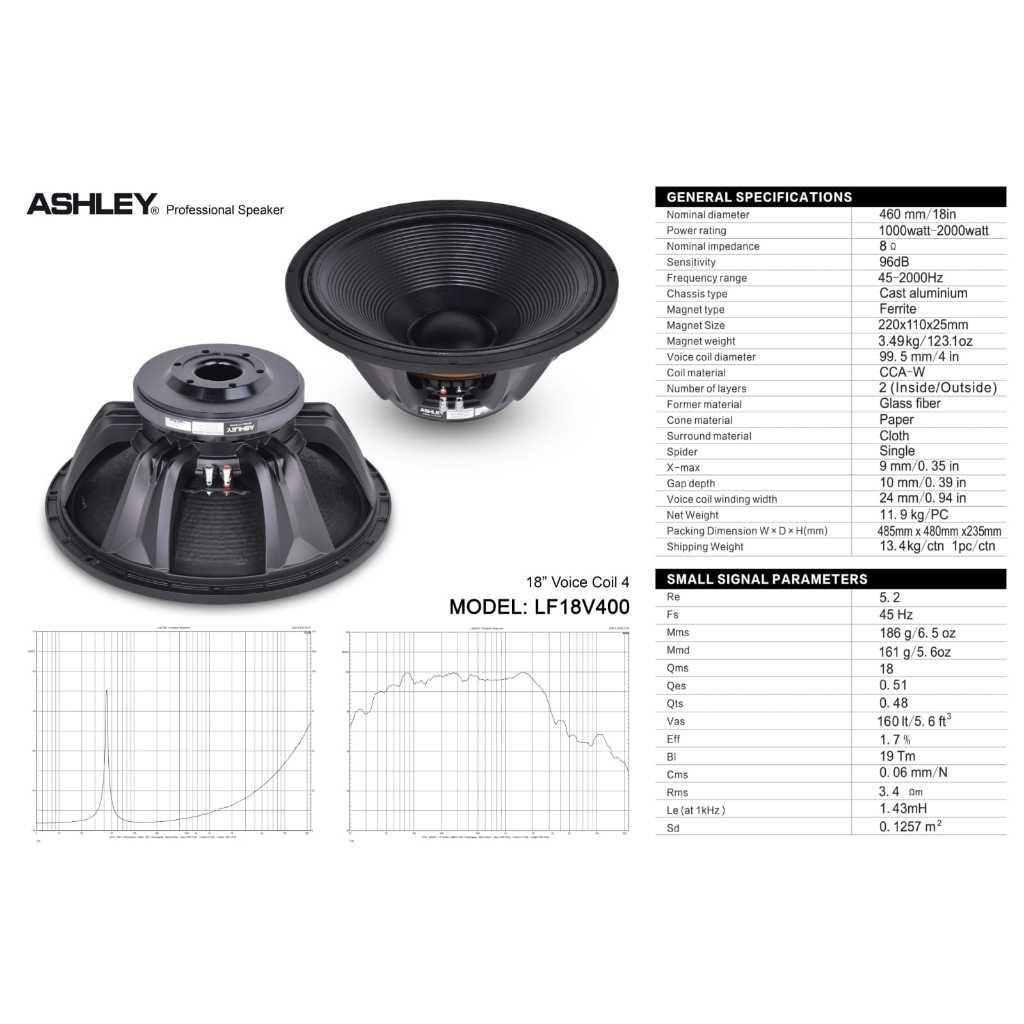 Speaker Komponen ASHLEY LF18V400 / LF 18V400 / LF 18V400 18 INCH ORIGINAL