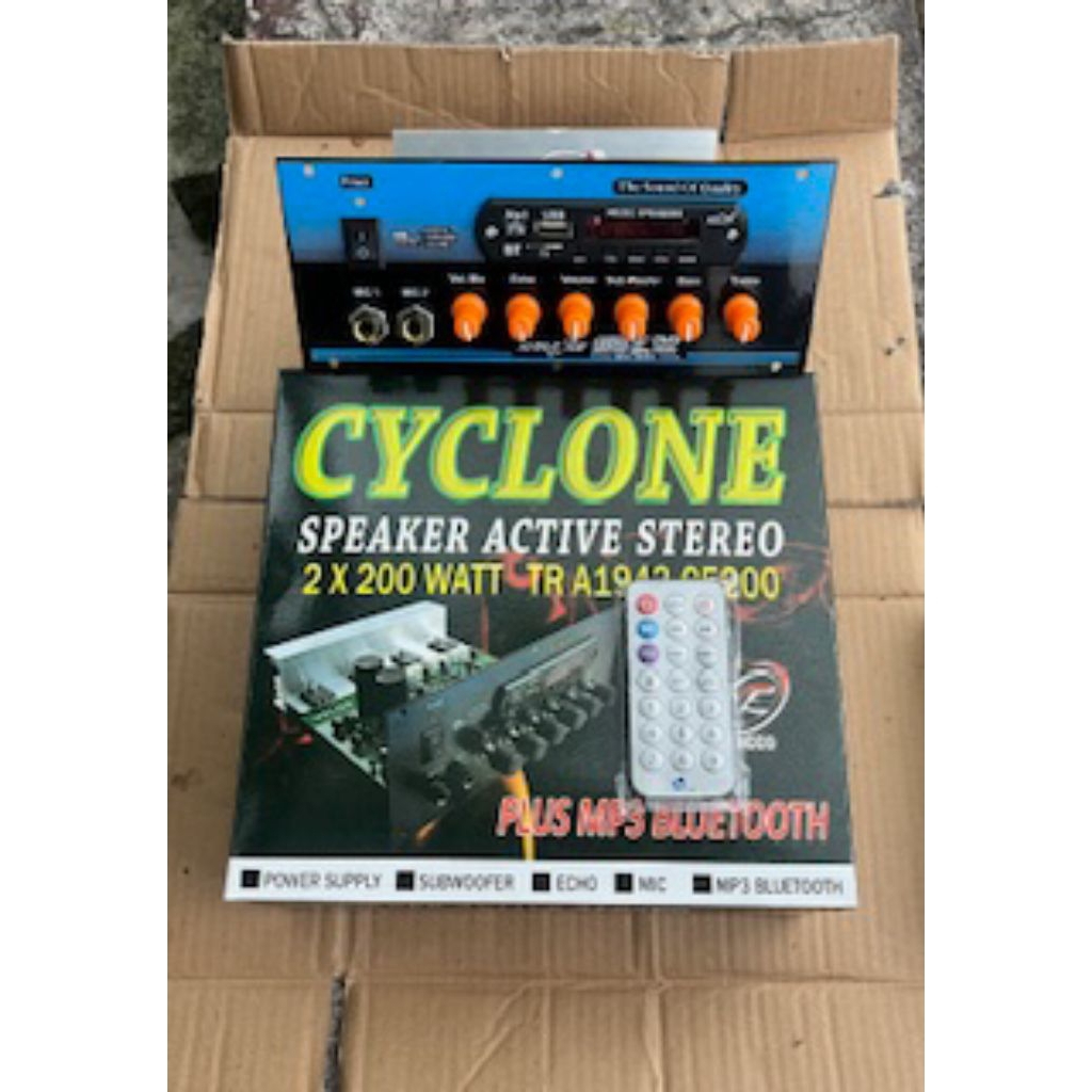 kit speaker aktif stereo 2x200 Watt + MP3 bluetooth plus panel cyclone by vacco