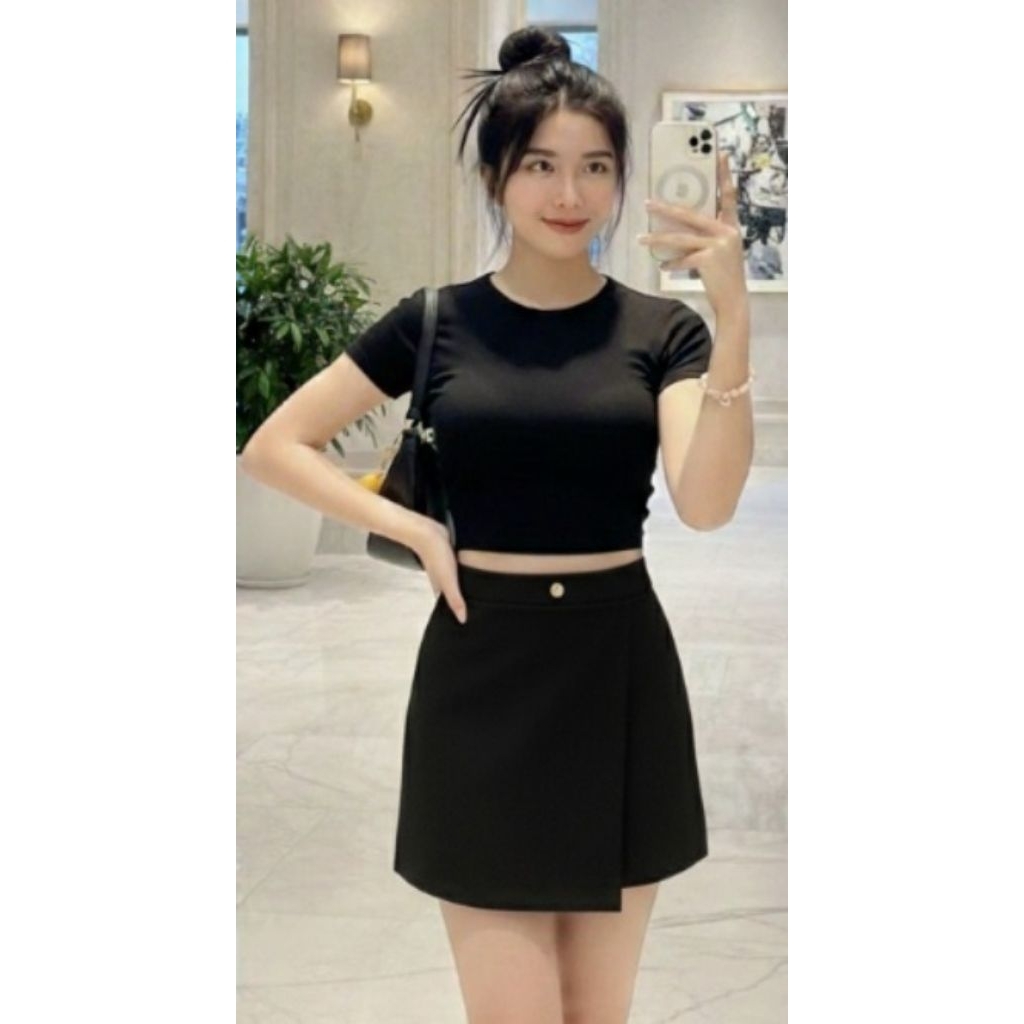 Skort Celana Rok Terbaru Kancing mati Tengah / Bawahan Celana Rok Bahan Scuba Import CS-99336
