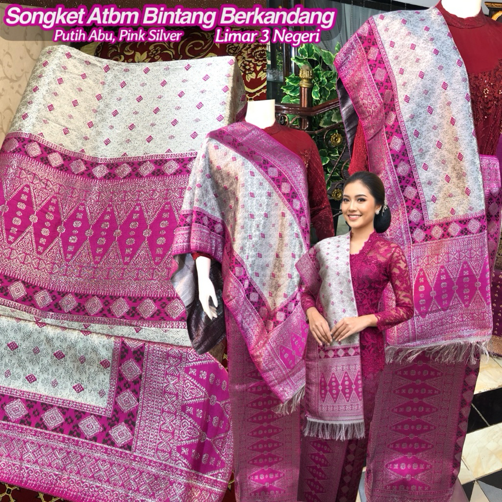 Songket Palembang Atbm Limar 3 Negeri Warna Pink/ songket Tenun Mesin palembang /Songket pengantin /