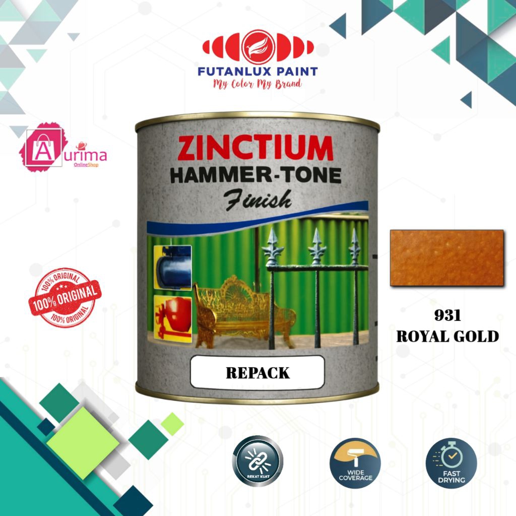 CAT BESI ZINCTIUM HAMMERTONE ROYAL GOLD - 931 FUTANLUX - CAT BESI CAT ANTI KARAT TEKSTUR UNIK TAHAN 