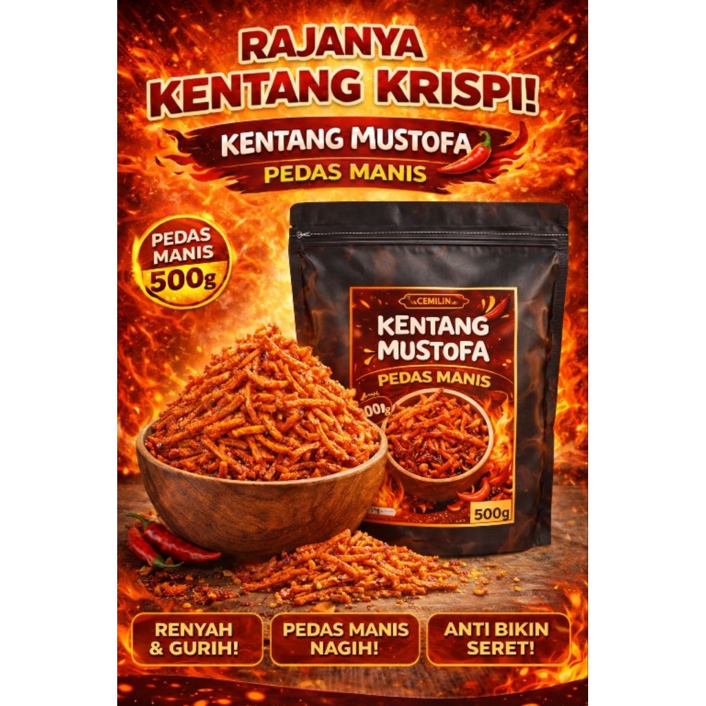 Cemilin kentang mustofa rasa pedas manis 500g kering kentang awet oleh-oleh jakarta teman makan nasi