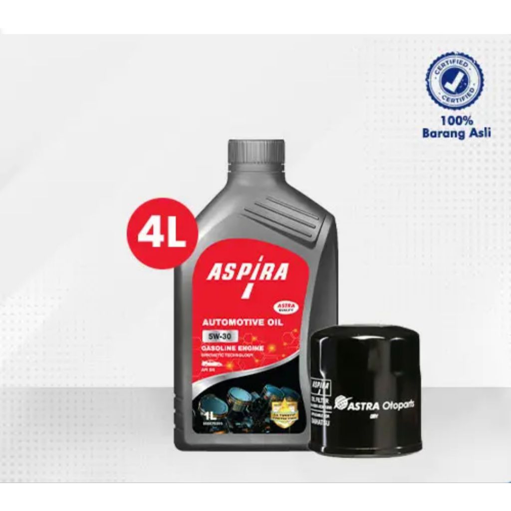 Paket Oli Mobil 5W-30 Aspira 4 Liter + Filter Oli Avanza, Rush, Veloz, Agya, Calya, All New Avanza V
