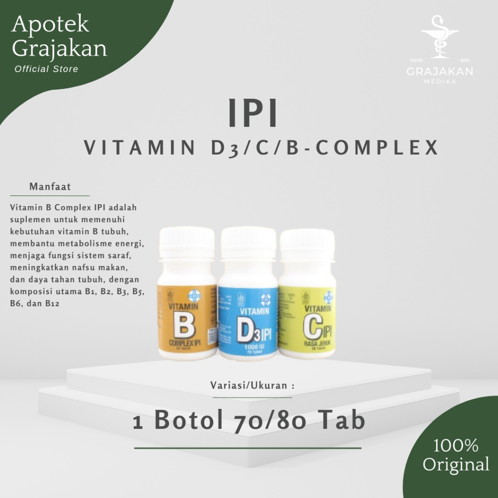 Vitamin B Complex IPI 80Tablet, Vitamin D3 IPI 70 Tablet, Vitamin C IPI 80 Tablet