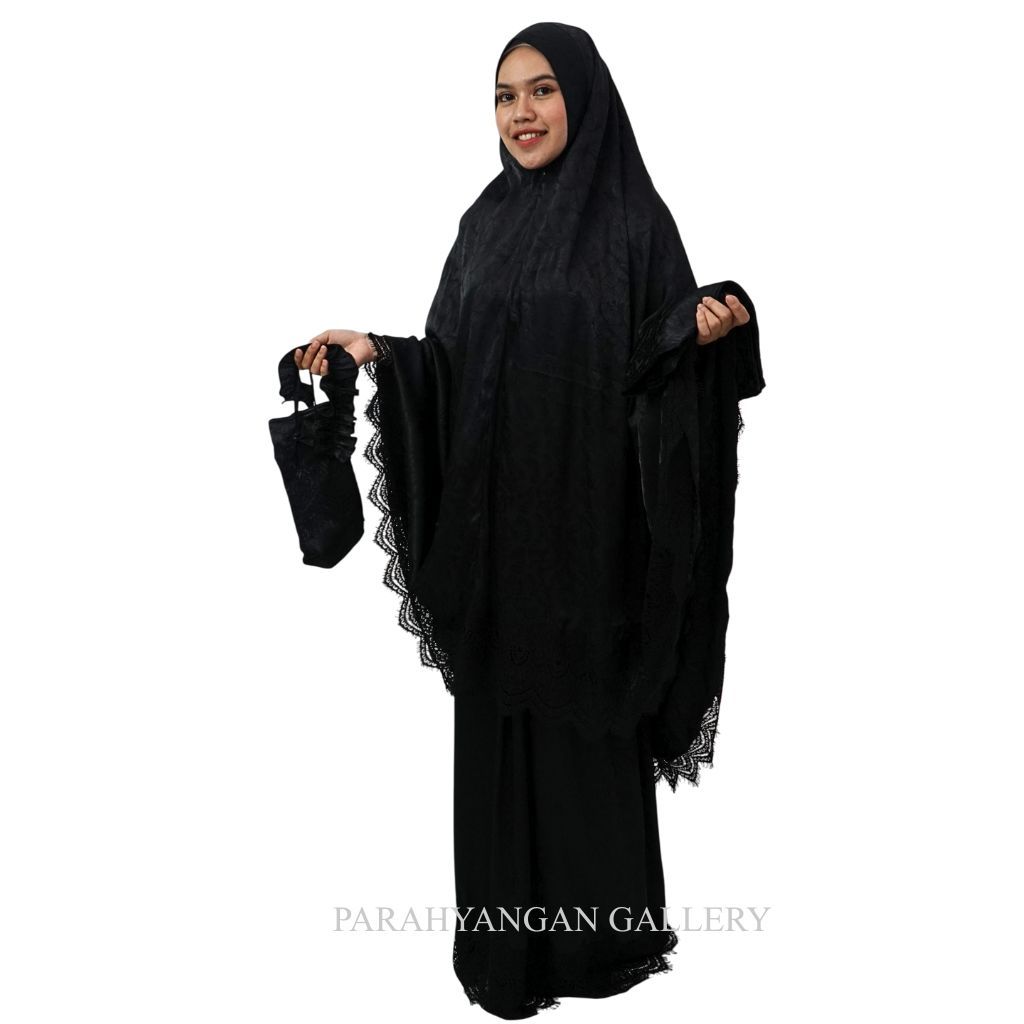 Mukena Jaguar Silk Renda Besar Hitam